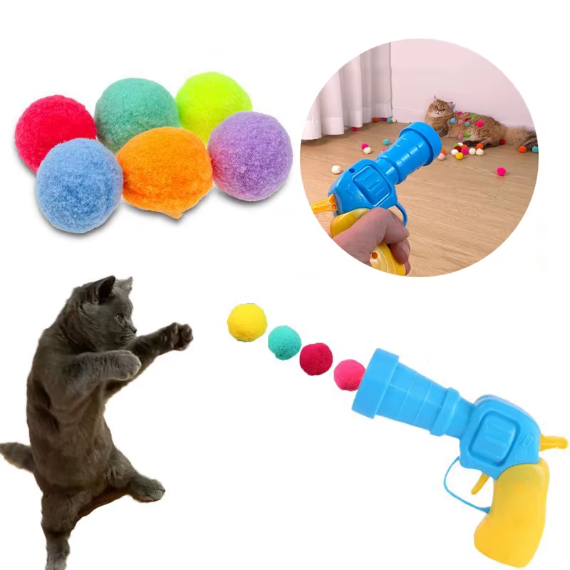 Pistola de Brinquedo Lançador de Bola para Gatos – Diversão Garantida para seu Felino!