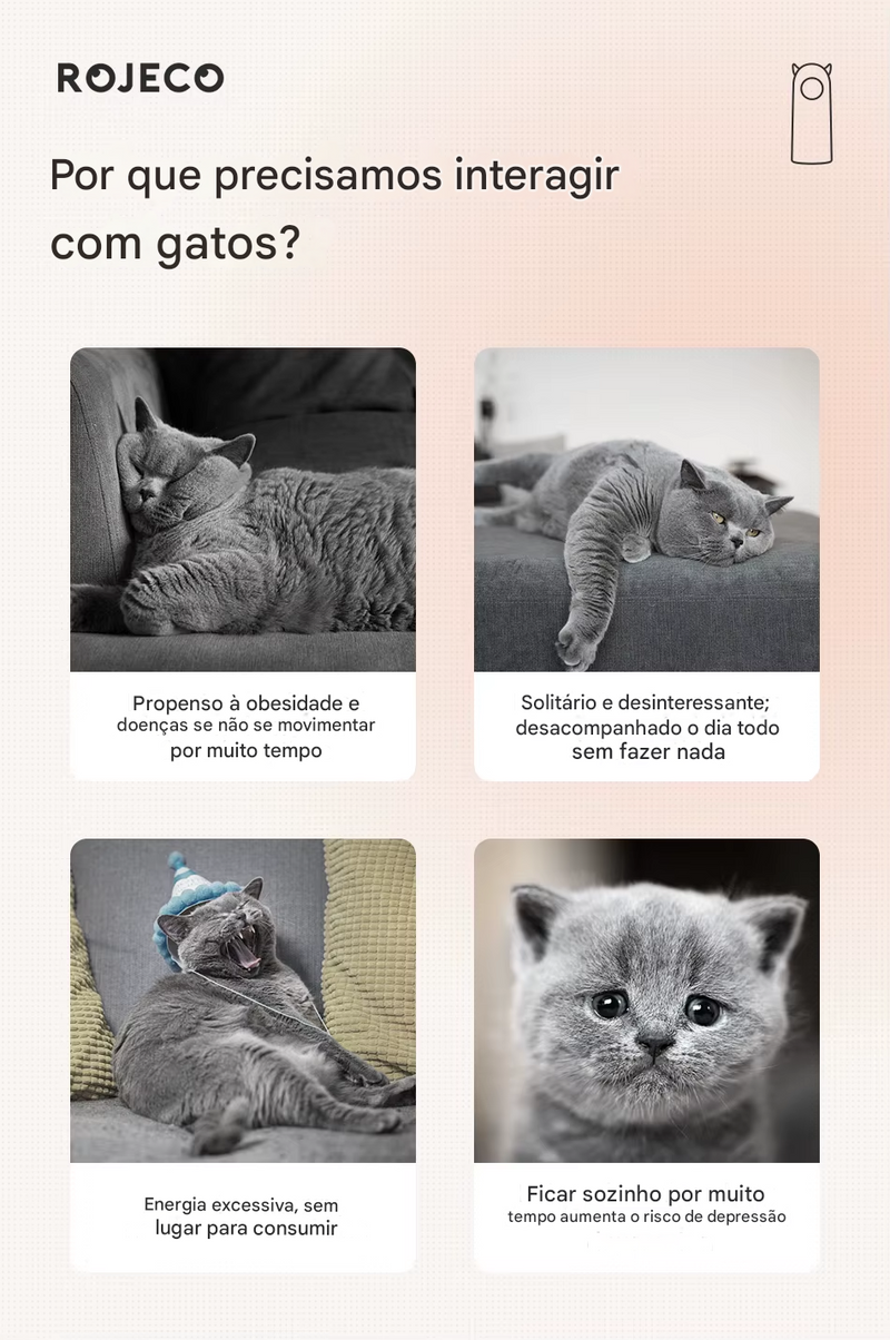 Brinquedo Laser Inteligente ROJECO - Diversão e Estímulo para Seu Gato!