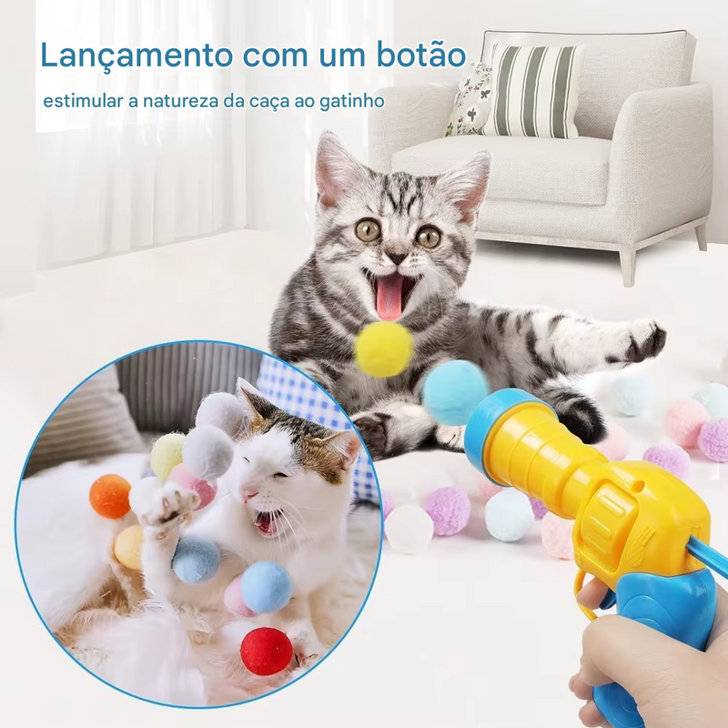Pistola de Brinquedo Lançador de Bola para Gatos – Diversão Garantida para seu Felino!