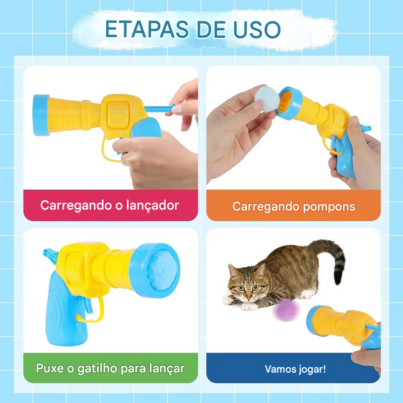 Pistola de Brinquedo Lançador de Bola para Gatos – Diversão Garantida para seu Felino!