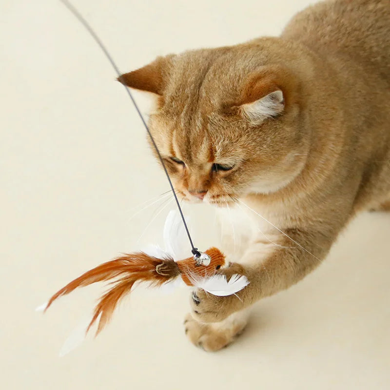 Brinquedo Interativo com Penas – Diversão Garantida para Seu Gato! 🐾🎉