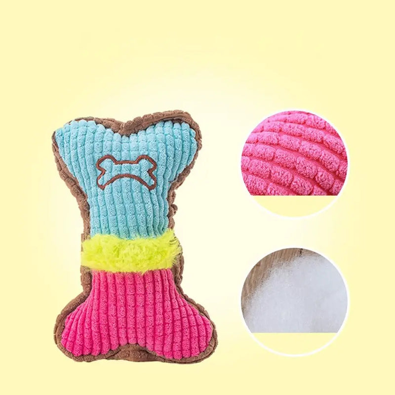 Brinquedo Mordedor de Pelúcia em Formato de Osso com Apito - Diversão e Alívio para Seu Pet!
